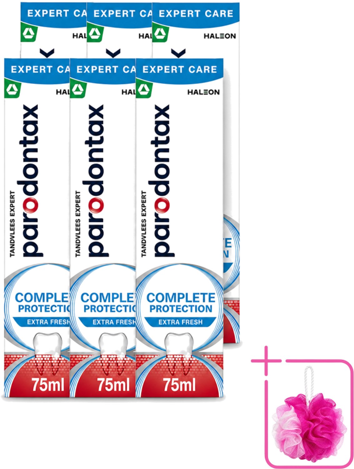 6 x Parodontax – Tandpasta – Complete Protection Extra Fresh – 75 ml - Bulkverpakking - Tandvleesbescherming - Douchemop - Mondhygiëne