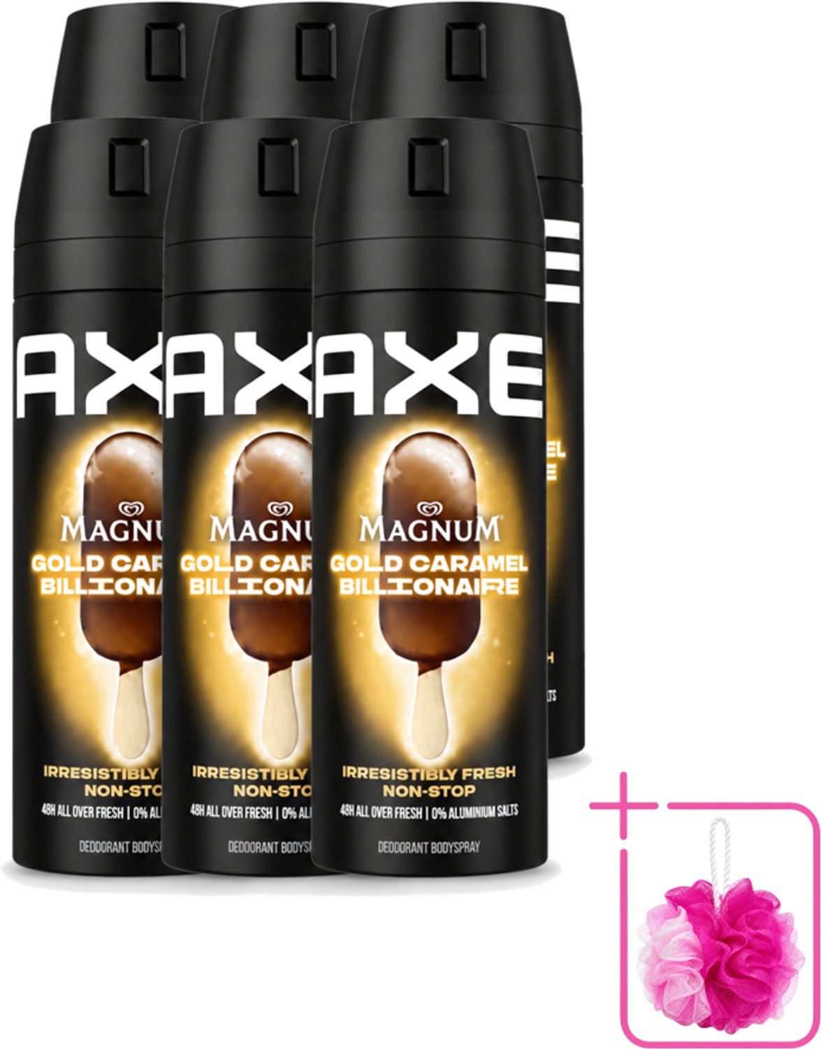 6 x Axe – Deodorant Bodyspray – Magnum Gold Caramel Billionaire – 150 ml - Bulkverpakking - Deodorant - Bodyspray