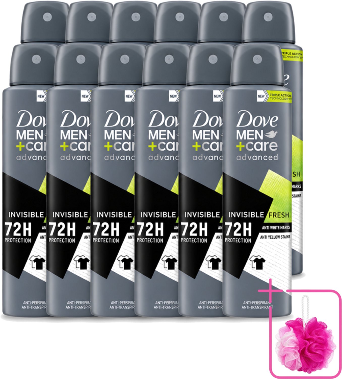 12 x Dove Men+Care – Deodorant Spray – Advanced Invisible Fresh – 150 ml - Bulkverpakking - Deodorant spray voor mannen - Douchemop - Frisheid oksels