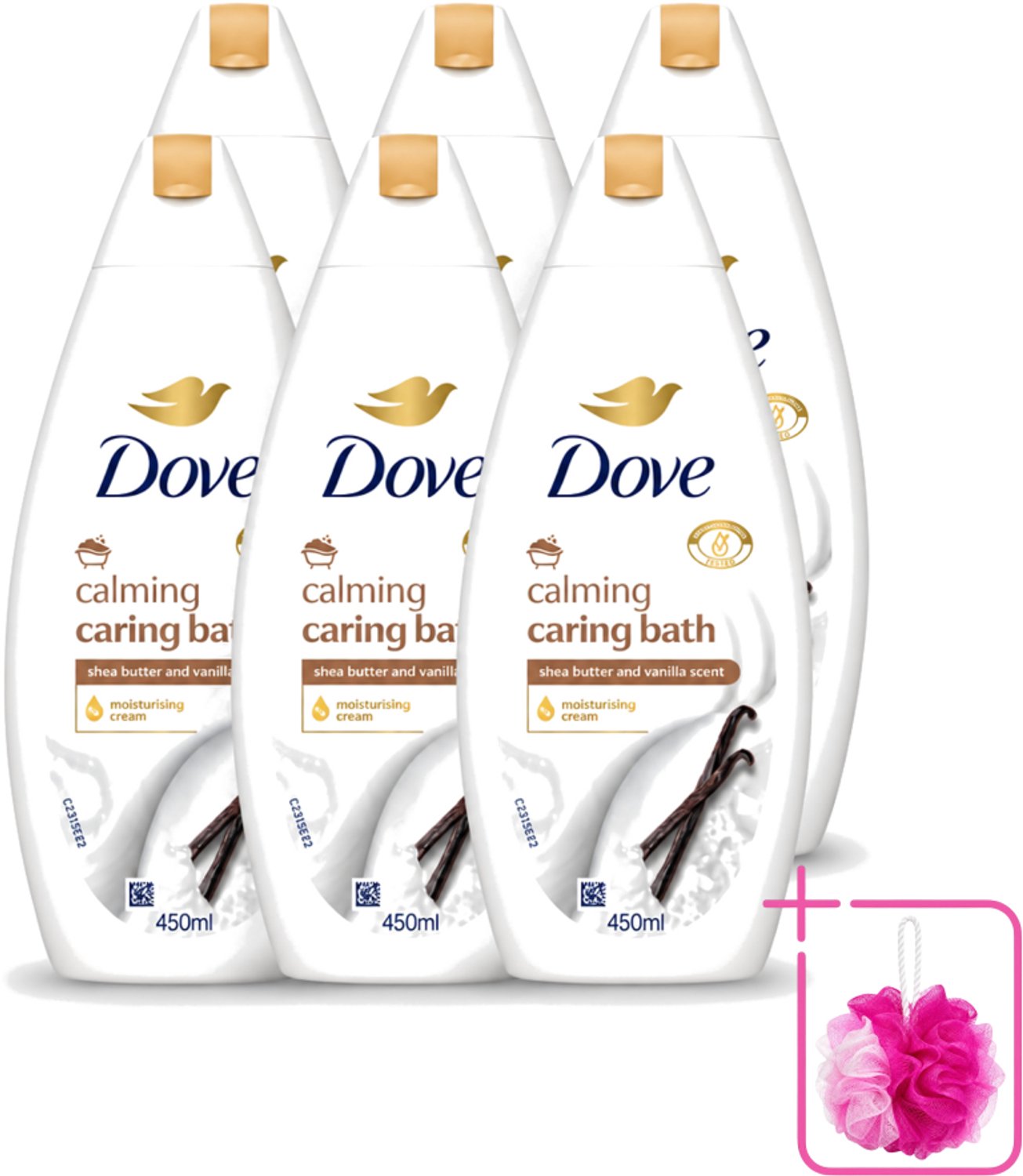 6 x Dove – Badcrème – Sheaboter & Vanille – 450 ml - Bulkverpakking - Badcrème - Douchemop - Sheaboter