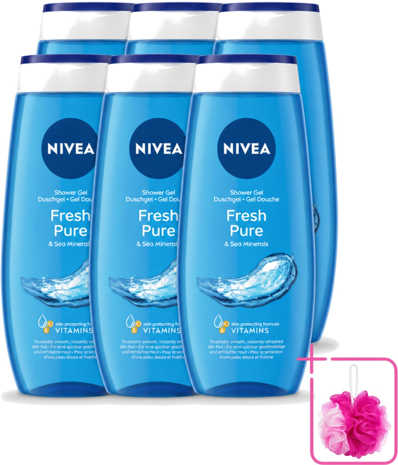 6 x Nivea – Douchegel – Fresh Pure – 250 ml - Bulkverpakking - Douchegel - Douchemop - Huidverzorging