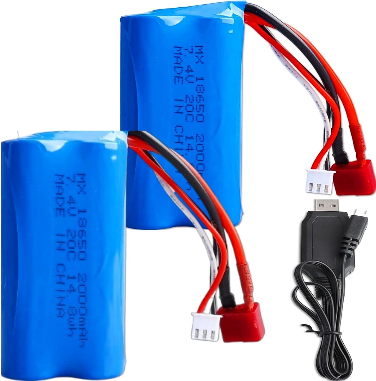 2pcs 7.4V 2000mAh 2S LiPo Batteries with USB Charger for Cars, Boats, Trucks and Radio Controlled Models - ShopVlot