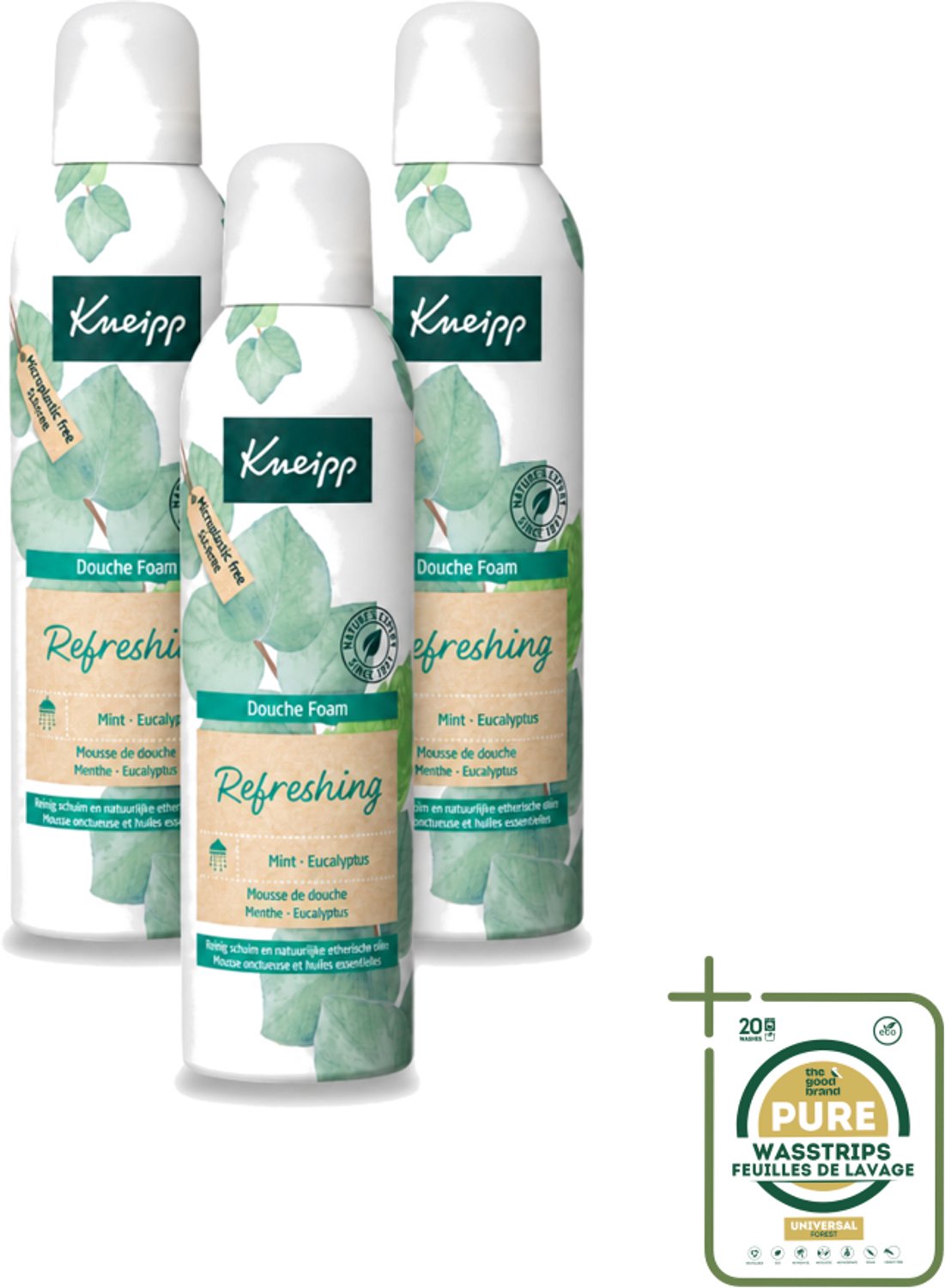 3 x Kneipp - Douchefoam - Mint & Eucalyptus - Vegan - 200 ml - Wasstrips - Douchefoam - Mint En Eucalyptus - Natuurlijke Douchefoam - Vegan Douchefoam - Verkwikkende Douche