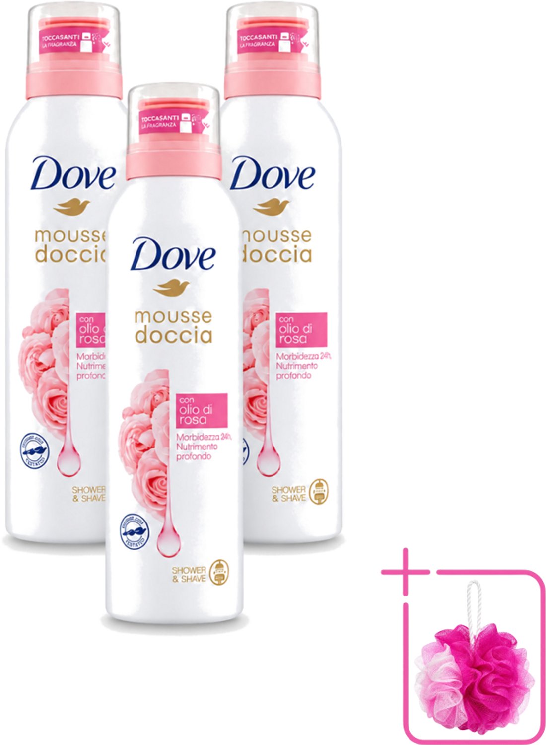 3 x Dove – Douchefoam – Rose Oil – 200 ml - Bulkverpakking - Douchefoam - Douchemop - Rozenolie