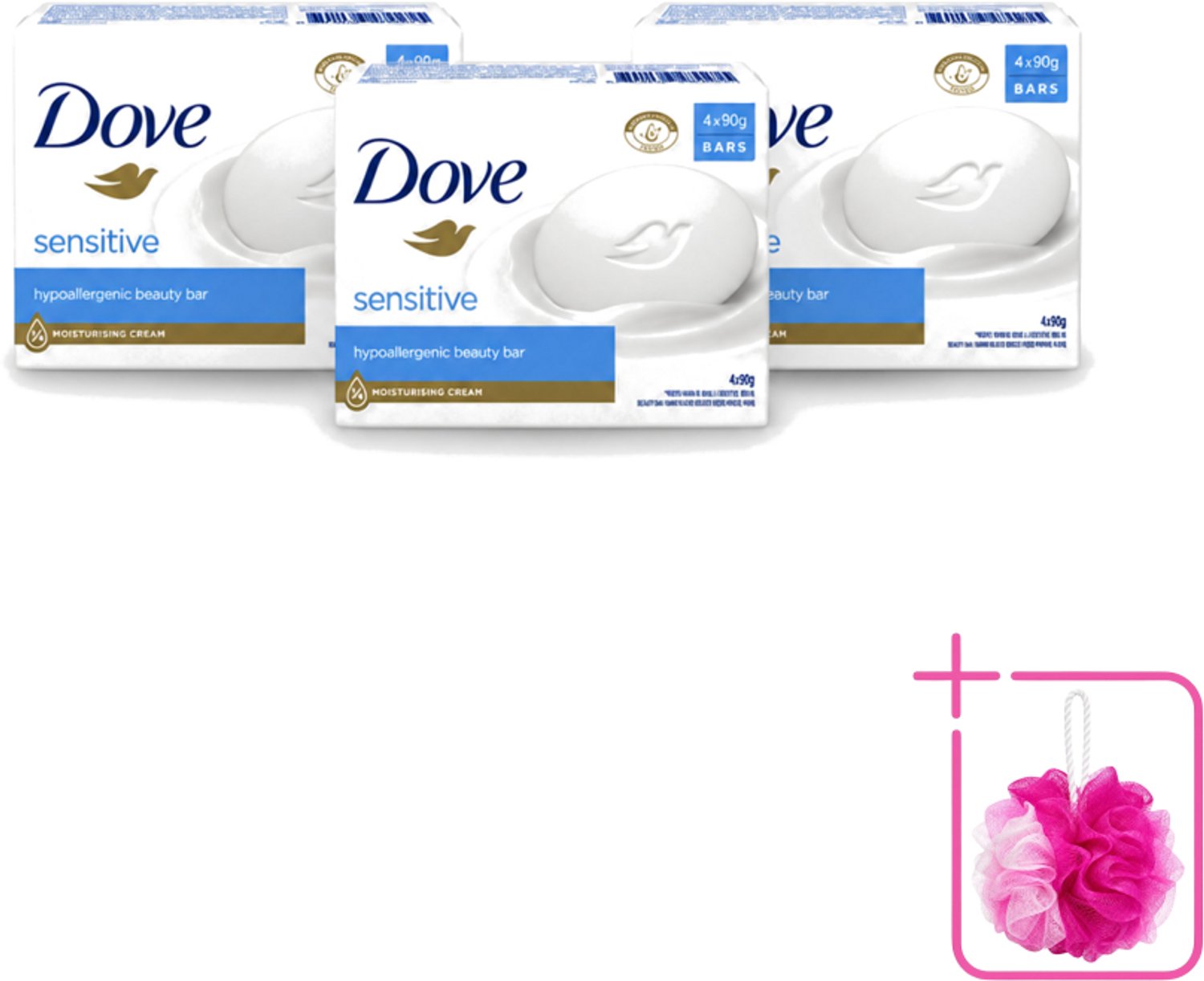 3 x Dove Zeep - Sensitive 4 x 90 gr. - Bulkverpakking - Gevoelige huid - Douchemop - Zachte reiniging