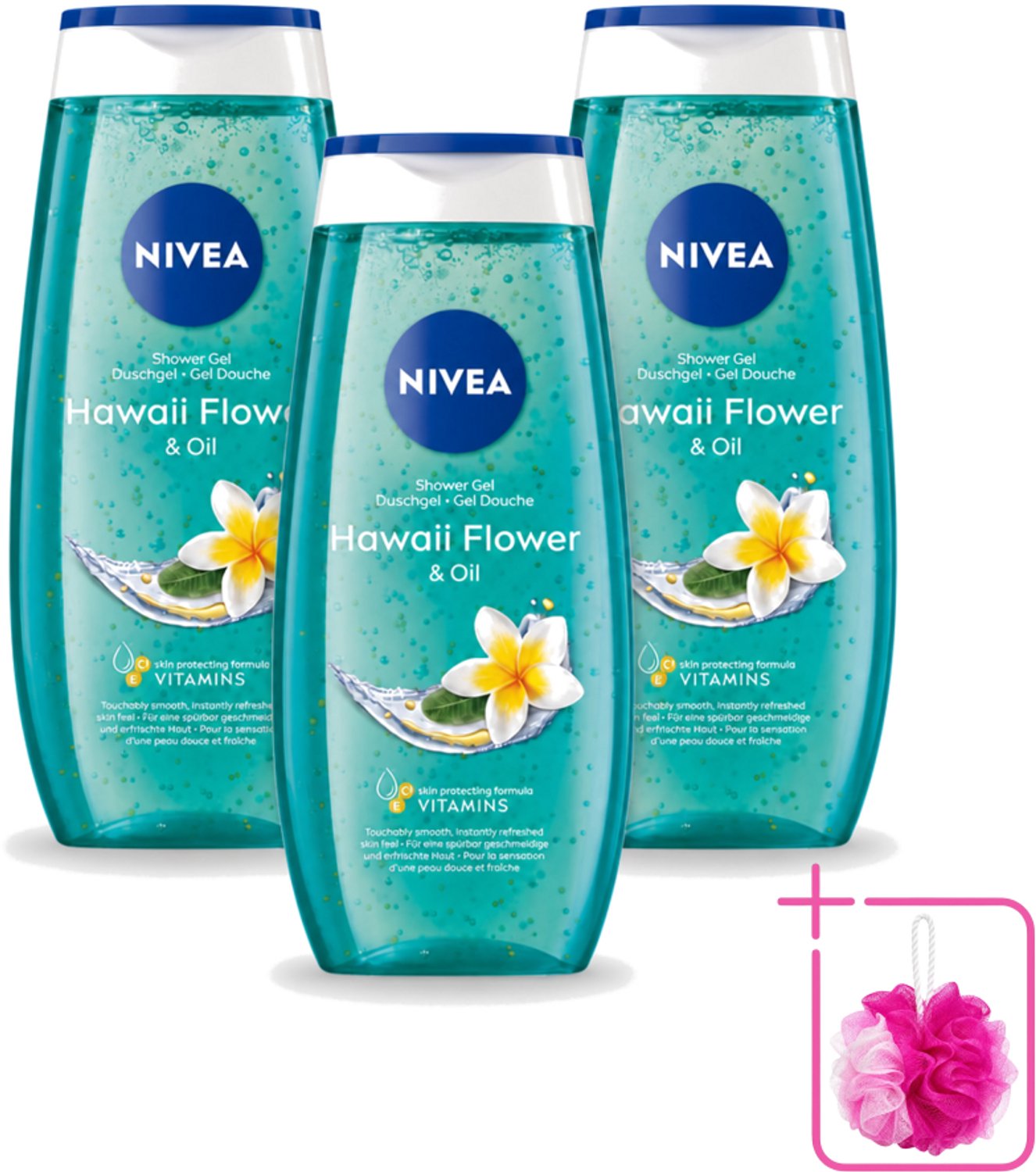 3 x Nivea – Douchegel – Hawaii Flower & Oil – 250 ml - Bulkverpakking - Douchegel hawaii - Douchemop - Douchegel met olie