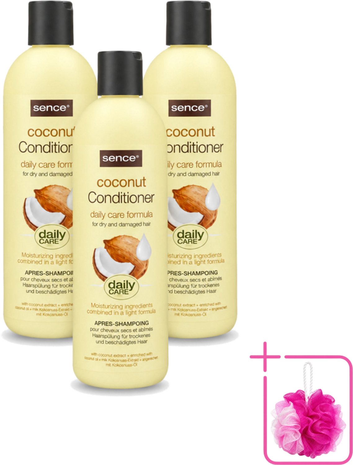 3 x Sence – Conditioner – Coconut – 400 ml - Bulkverpakking - Conditioner voor droog haar - Douchemop - Kokos conditioner