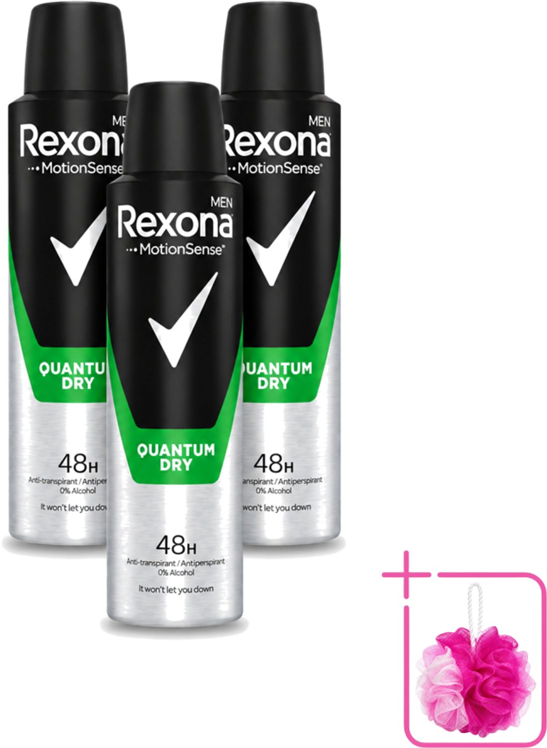 3 x Rexona Men – Deodorant Spray – Quantum Dry – 150 ml - Bulkverpakking - Deodorant spray - Zweetbehandeling