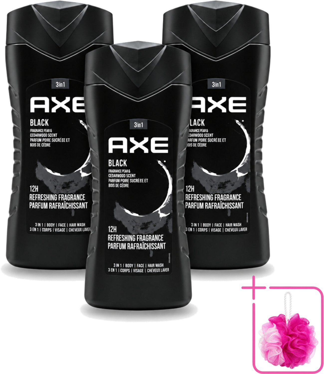 3 x Axe – Douchegel – Black – Houtachtig & Fris - 250 ml - Bulkverpakking - Douchegel - Douchemop - Frisheid
