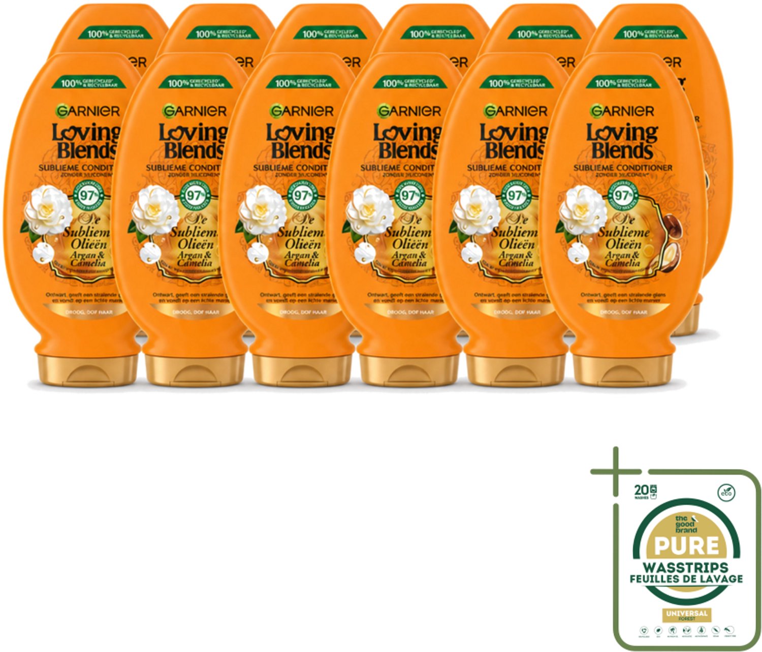 12 x Garnier - Loving Blends - Conditioner - Argan & Cameliaolie - Droog & Dof Haar - 250 ml - Wasstrips - Droog Haar - Dof Haar - Voeding Haar - Glans Haar - Arganolie