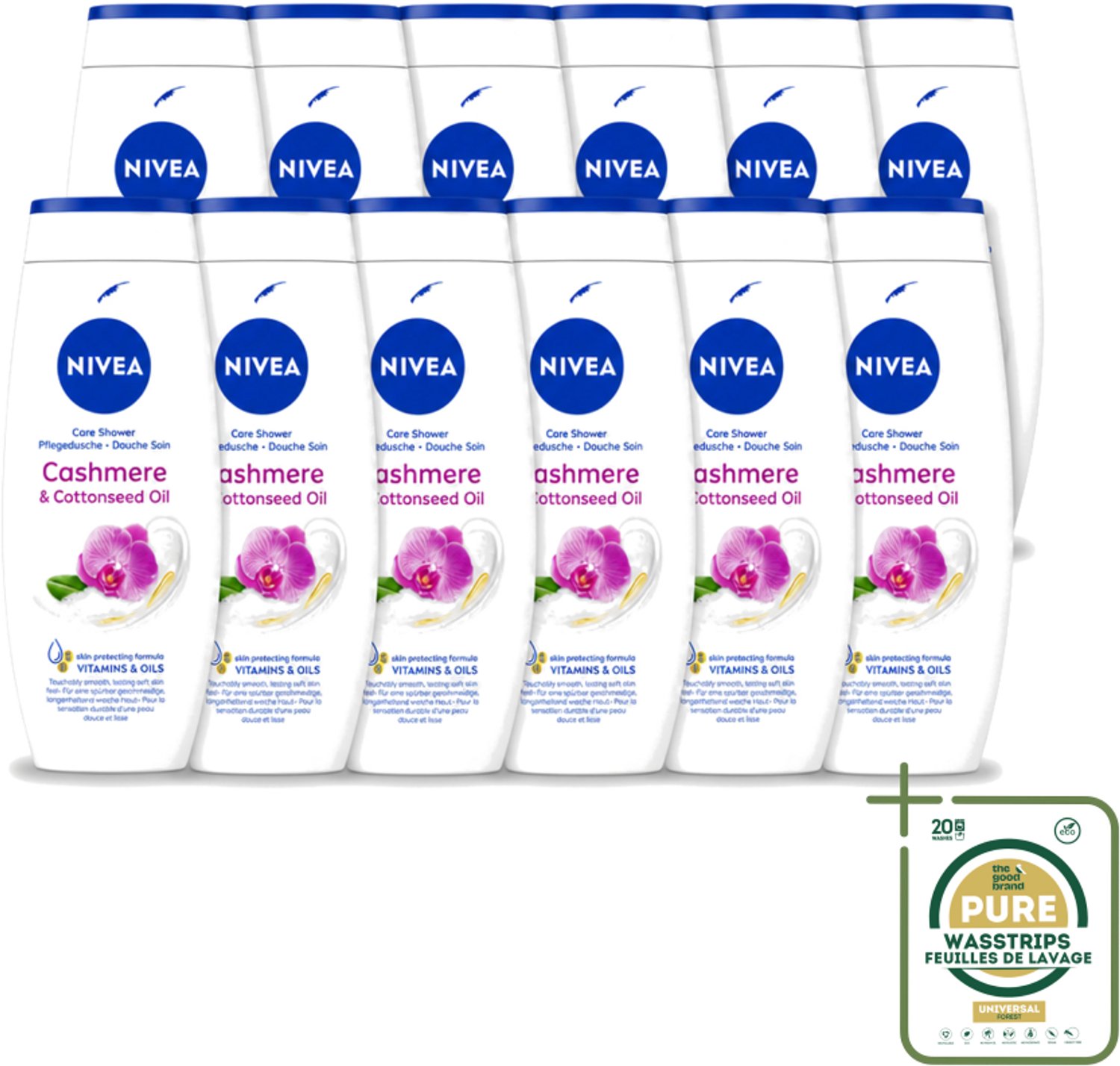12 x Nivea - Douche Cashmere Moments - Beschermend - 250 ml - Wasstrips - Douchegel Cashmere - Beschermende Douchegel - Cashmere Geur - Huid Verzorgen - Huid Hydraatatie