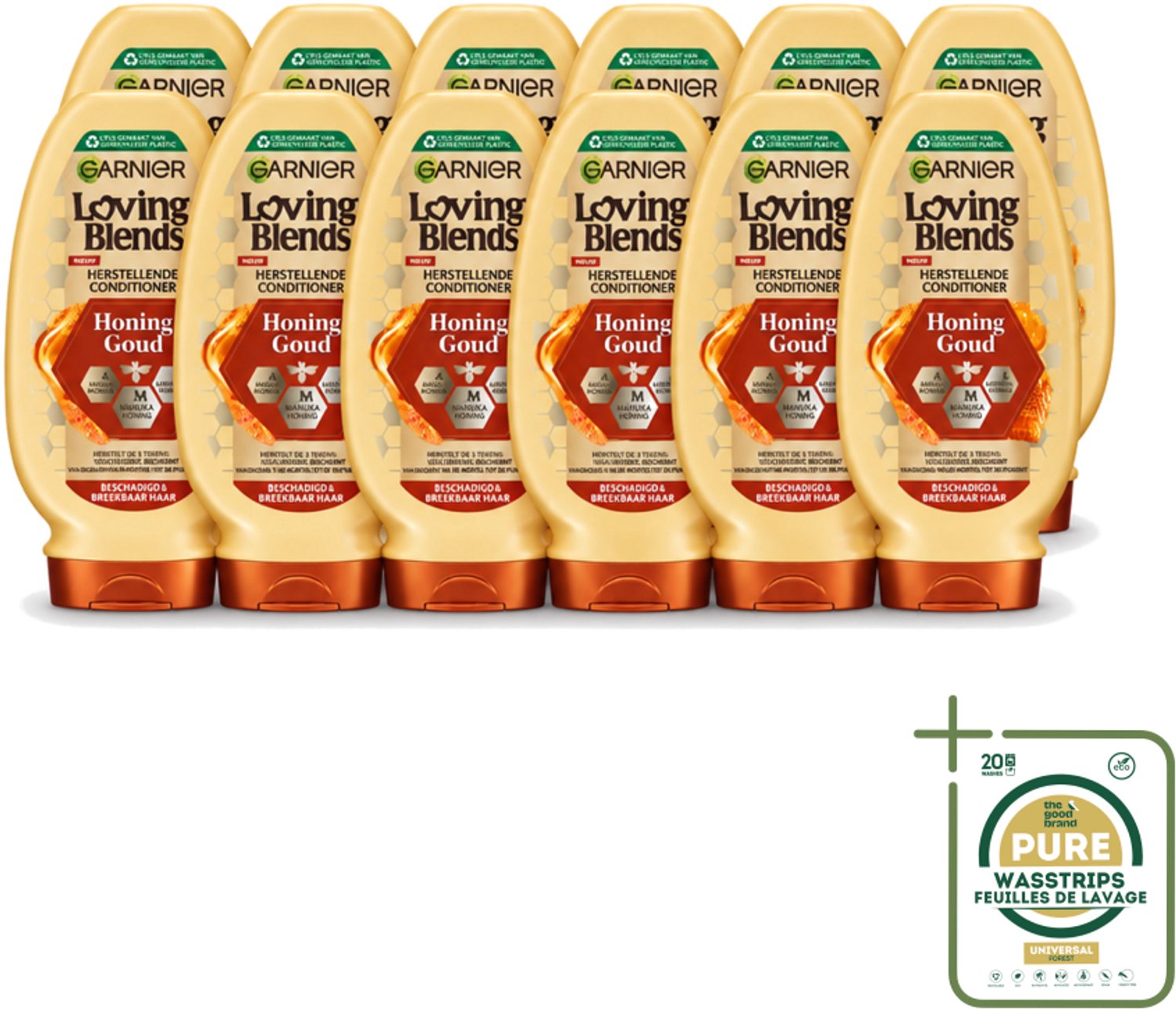 12 x Garnier - Loving Blends - Conditioner - Honing Goud - Beschadigd & Breekbaar Haar - 250 ml - Wasstrips - Beschadigd Haar - Haar Herstel - Haar Versterken - Honing Conditioner - Haarscheuren Verminderen