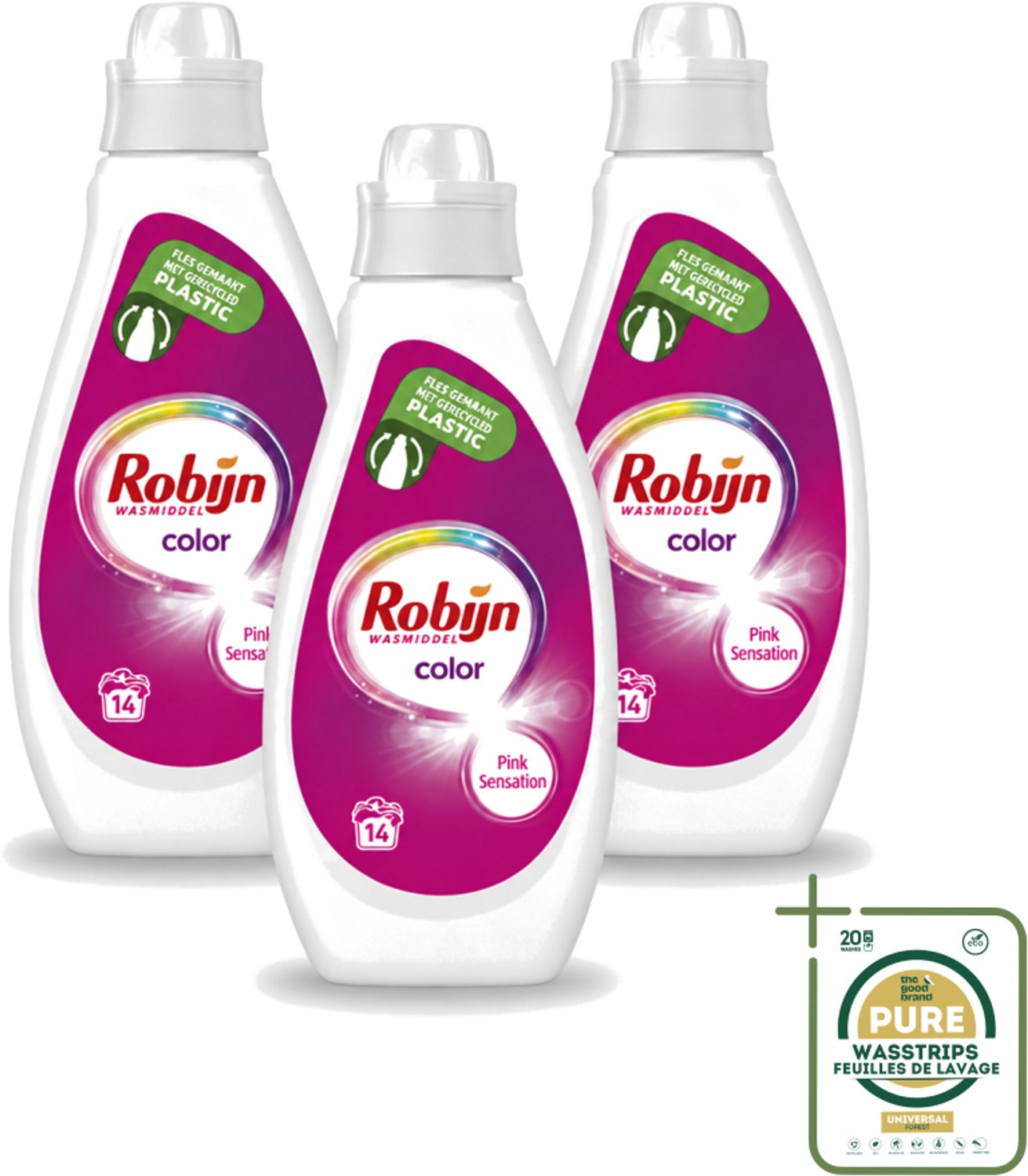 3 x Robijn - Color - Vloeibaar Wasmiddel - Pink Sensation - 14 Wasbeurten - 700 ml - Wasstrips - Kleur - Wasmiddel - Wasbeurt - Wasmachine - Wasverzachter