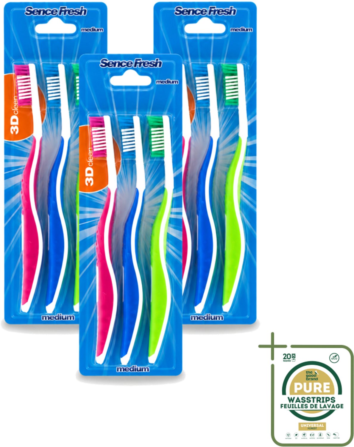 3 x Sence - Fresh 3D-Extra Clean - Tandenborstels - Medium - 3 Tandenborstels - Tandenborstel - Tandenborstels - Tandenborstel Set - 3d Tandenborstel - Tandenborstel Medium