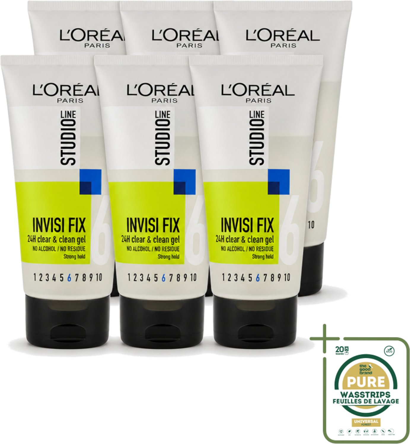 6 x L'Oréal Paris - Gel - Studio Line - Invisi Fix 24H Clear & Clean Gel - Strong - 150 ml - 24 Uur Fixatie - Natuurlijke Look - Zonder Restjes - Gezond Haar - Levendig Kapsel