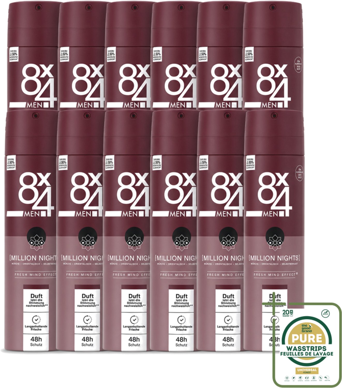 12 x 8 x 4 Deospray Men - No.18 Millions Nights - Deodorant - Voor Heren - 150 ml - Wasstrips - Deodorant Voor Heren - Avondgeur - Langdurige Bescherming - Zweetbestendig - Verleidelijke Geur