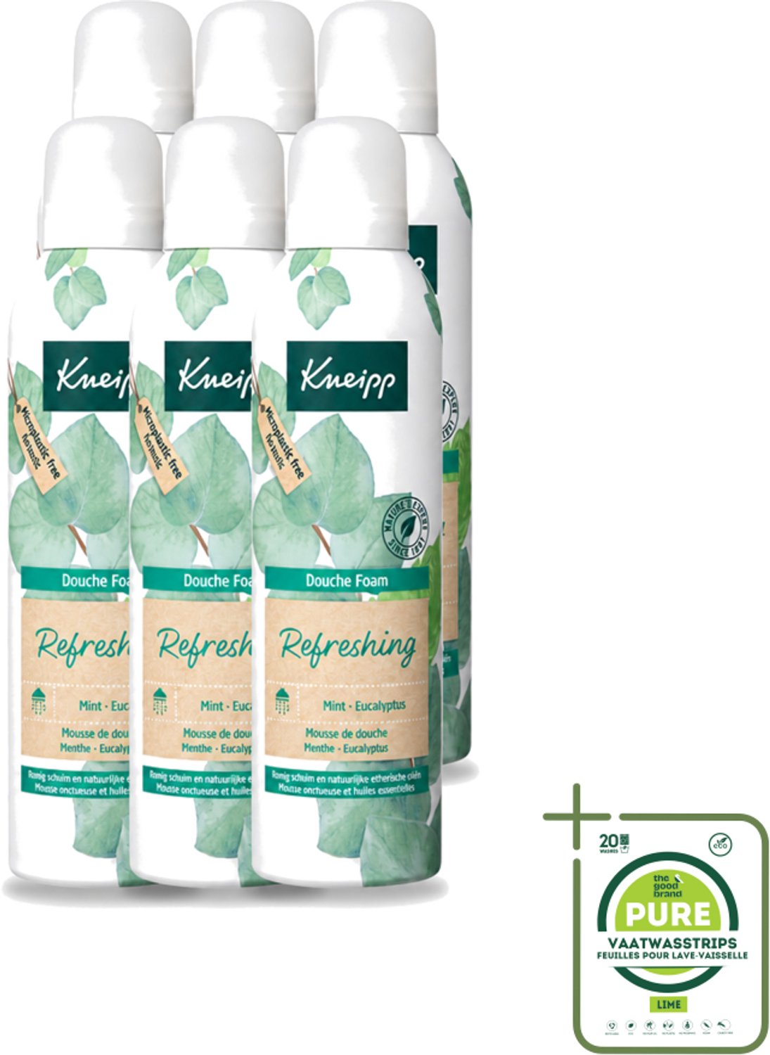 6 x Kneipp - Douchefoam - Mint & Eucalyptus - Vegan - 200 ml - Grootverpakking - Vaatwasstrips - Douchefoam - Mint En Eucalyptus - Natuurlijke Douchegel - Vegan Douchefoam - Verkwikkend Schuim
