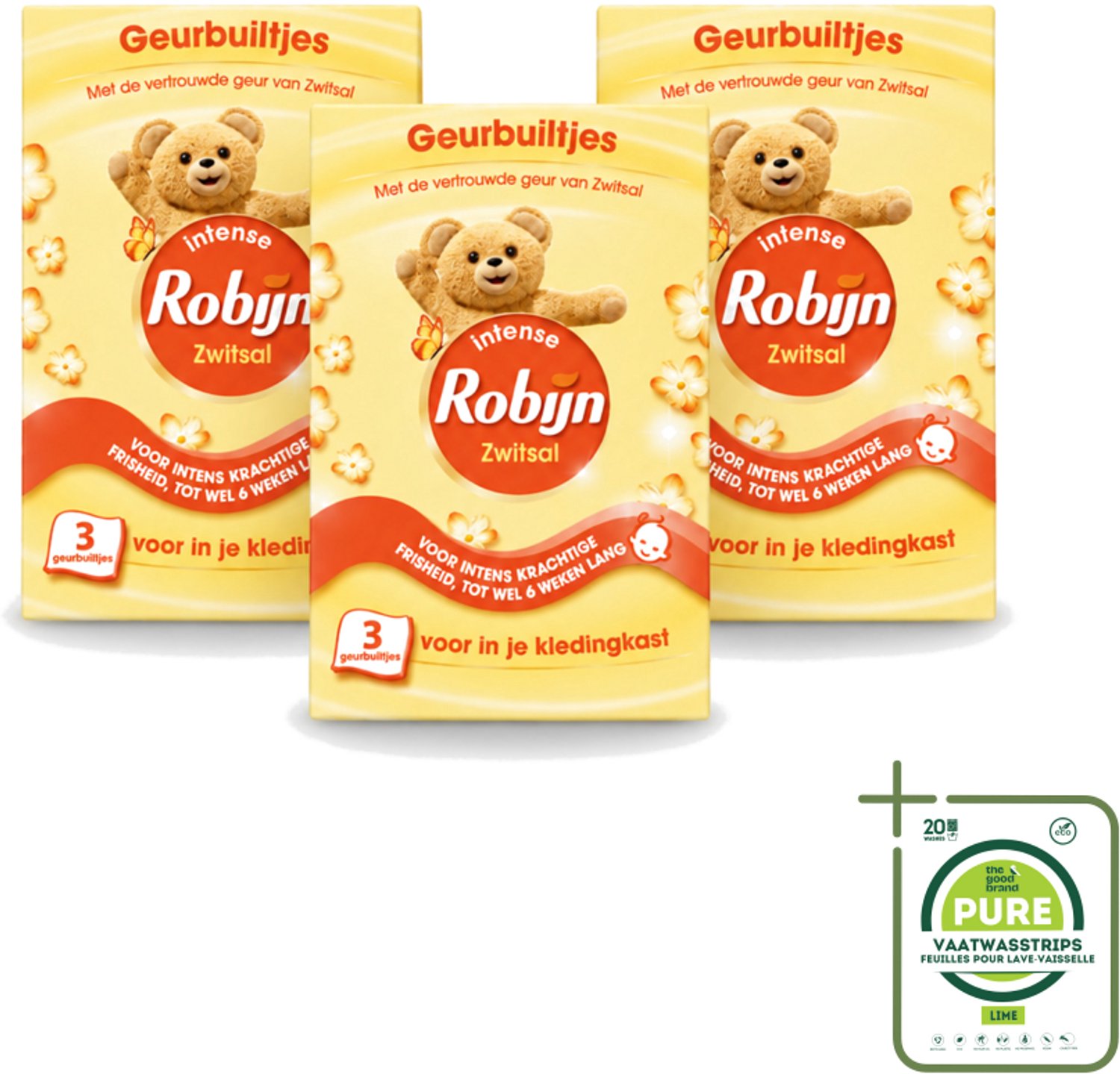 3 x Robijn - Zwitsal - Geurbuiltjes - Zachte Babygeur - Hypoallergeen - 3 Geurbuiltjes - Grootverpakking - Vaatwasstrips - Zwitsal Geur - Geurbuiltjes - Babygeur - Kledingkast - Lade