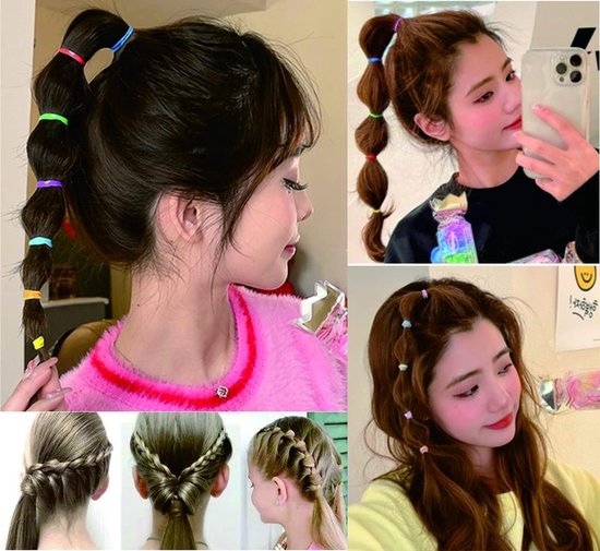 1000 stuks mini-haarelastiekjes, haarvriendelijk en elastisch, haarelastiekjes voor meisjes, kleine manenelastiekjes voor kinderen, met fijn haar, turquoise — afbeelding 4