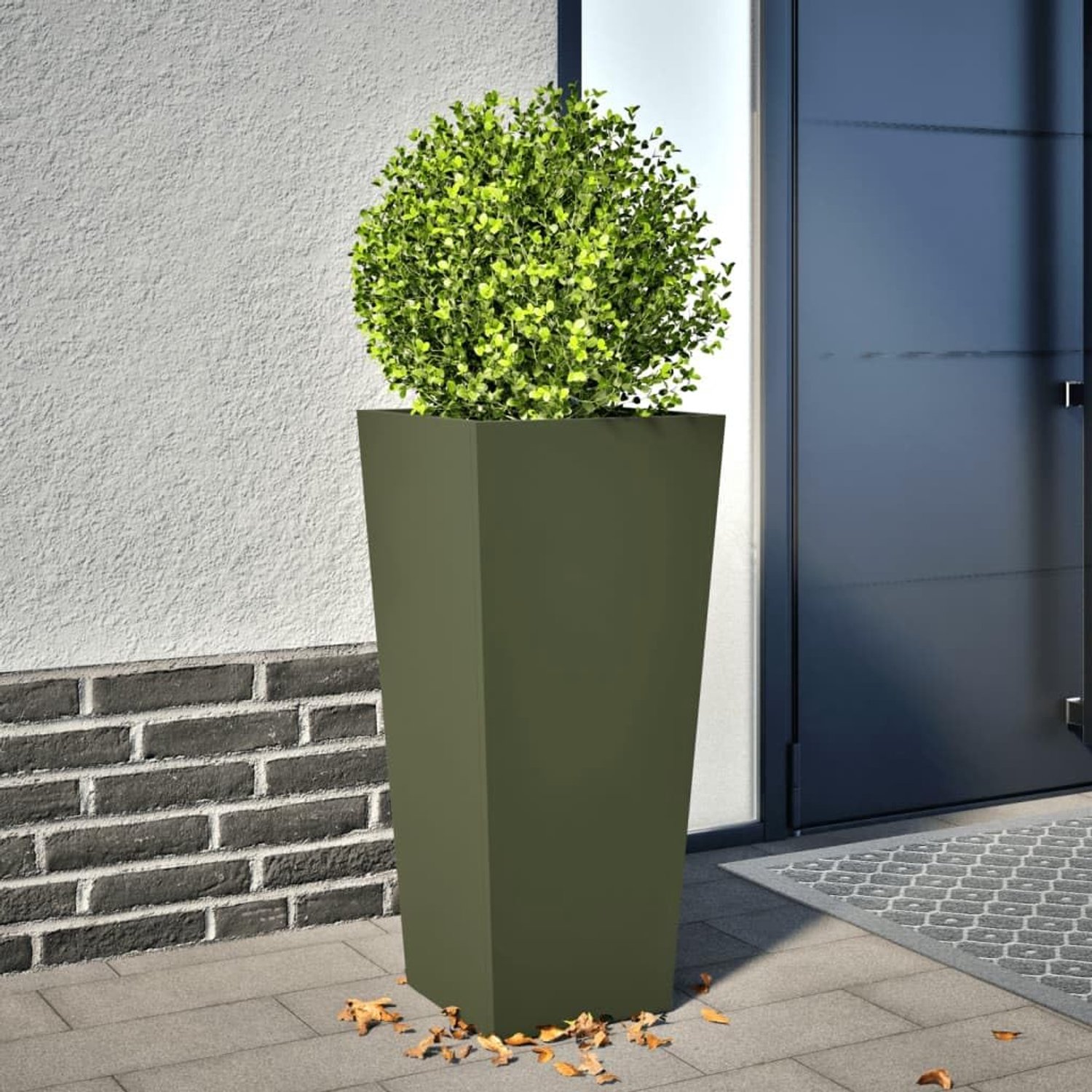 Bloembak van staal, roestbestendig, 35 x 35 x 75 cm, olijfgroen, plantenbak voor tuin, verhoogd bed zonder drainagegaten voor planten, groenten, kruiden