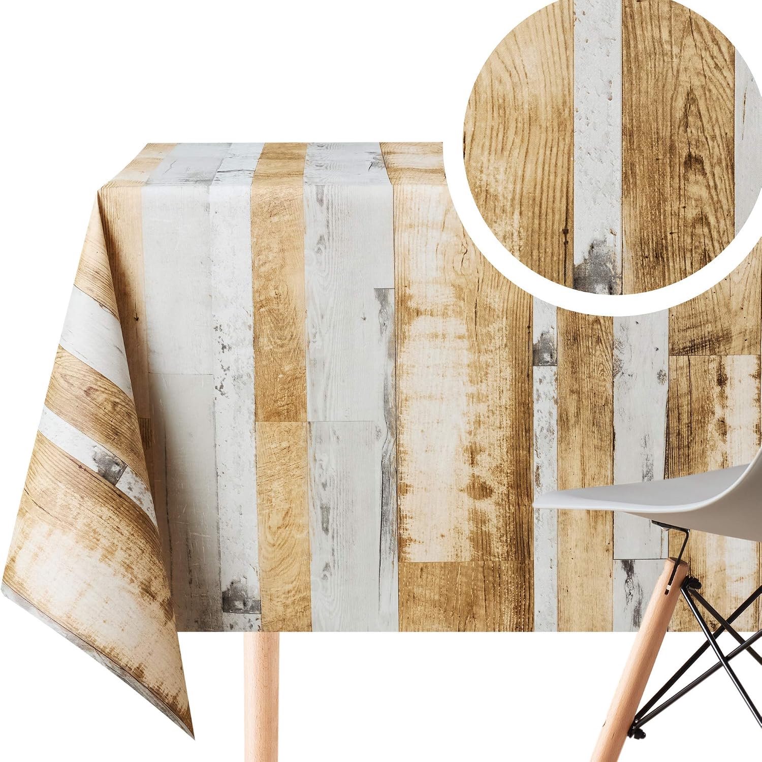 Houten Rustiek Plank Veeg Schoon Tafelkleed - Rechthoek 250x140 cm 98x55" - 8 Zitplaatsen - Waterdicht Vinyl PVC Afveegbare Plastic Tafelhoes - Outdoor Eettafelkleden Bruin Grijs Natuurlijk Houten