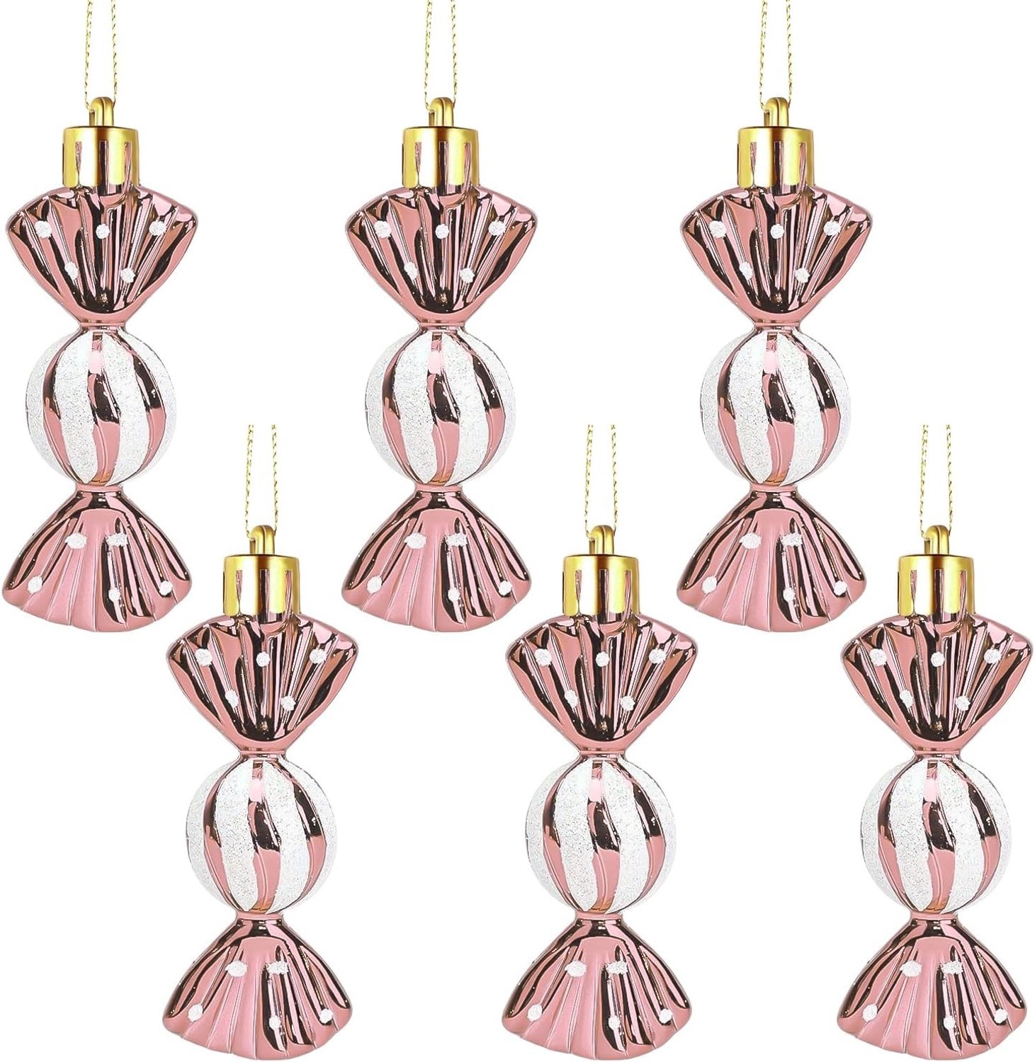 Shiny Hangende Kerstballen in Snoepvorm 8.5cm voor Feest- en Thuisdecoratie in Roze Goud
