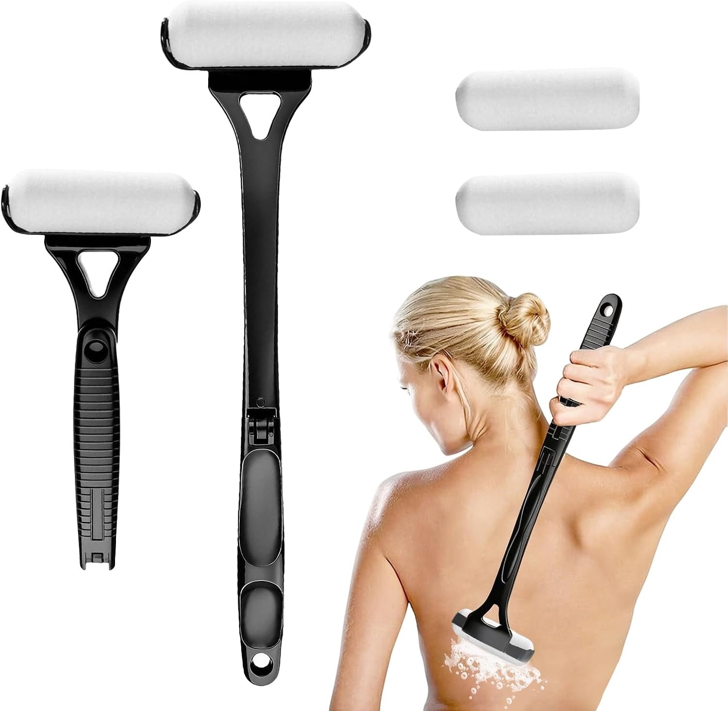 Rugcrème-applicator met inklapbare handgreep en afneembare roller