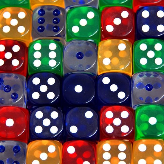 100 stuks kleurrijke dobbelstenen set met zwart fluwelen zakje, transparante kleurdobbelstenen in 10 kleuren voor tafelspellen en bordspellen, 6-zijdige speeldobbelstenen set acryl dobbelstenen — afbeelding 5