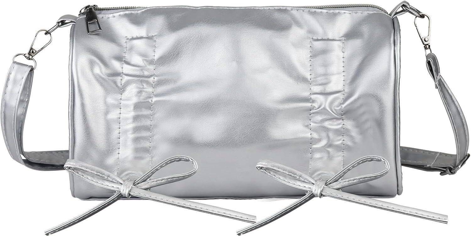 Trendy kussenvormige schoudertas voor dames, crossbody tas met ritssluiting, kunstleer en strikversiering, afneembare schouderriem, ideaal voor elke gelegenheid