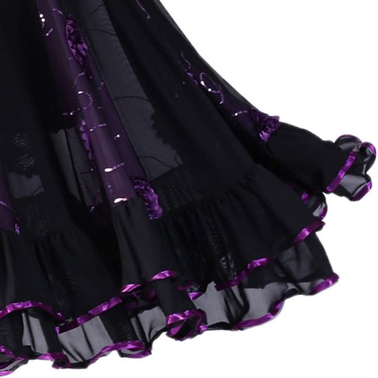 Vintage Dames Flamenco Ballroom Dance Waltz Big Swing Pailletten Moderne Lange Rok Jurk Dancewear Paars zoals beschreven, Paars, Eén maat — afbeelding 5