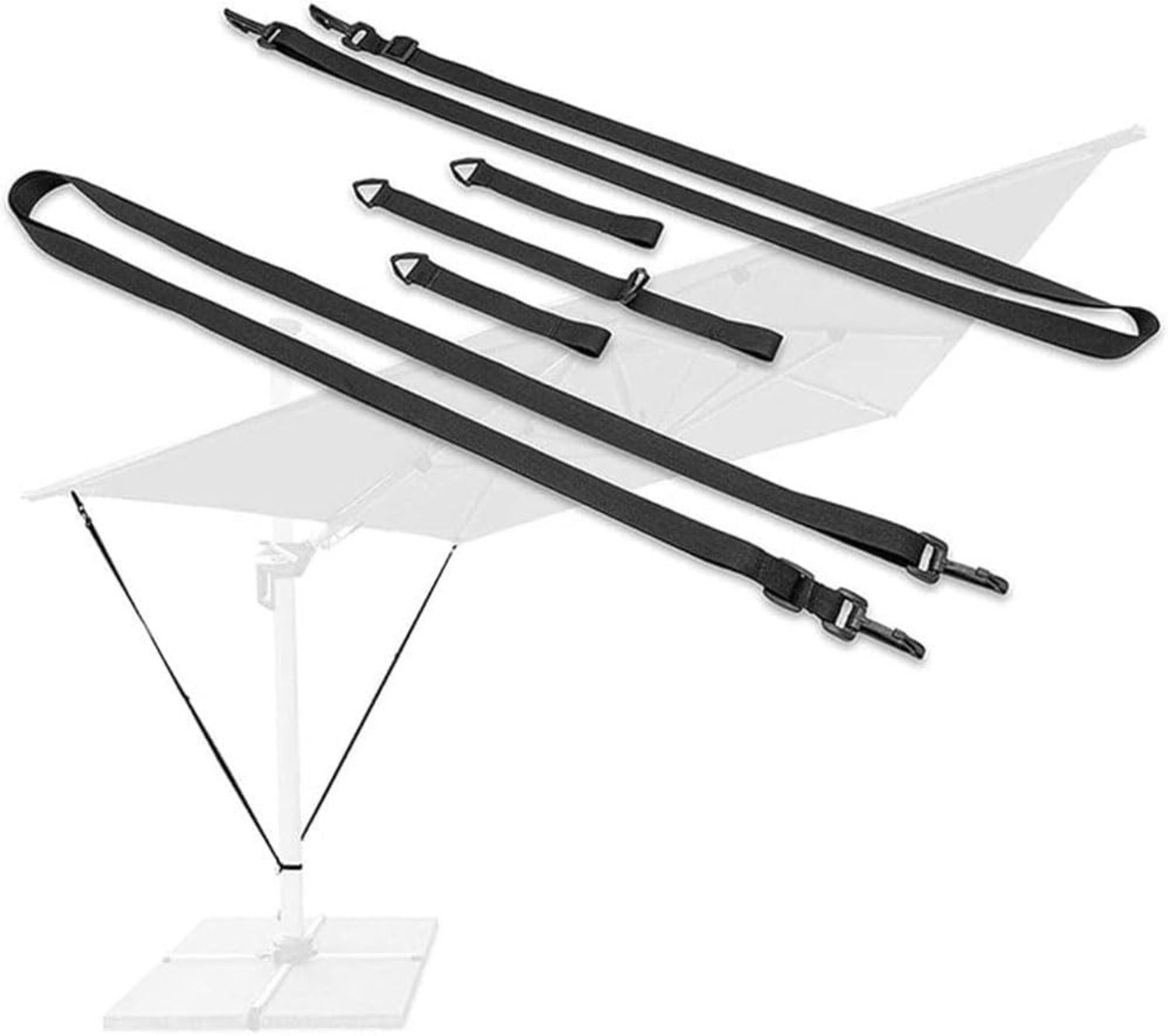 Windbeveiliging voor Zweefparasols - 5-delige Set - Karabijnhaken - Verstelbare Riemen - Voor Terrasparasols