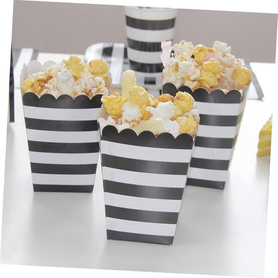 24 Stuks Delige Papieren Popcornbakjes met Zwart Witte Strepen Afbreekbaar Vetvrij voor Feestjes Snacks Zoals Popcorn Snoep Koekjes — afbeelding 4