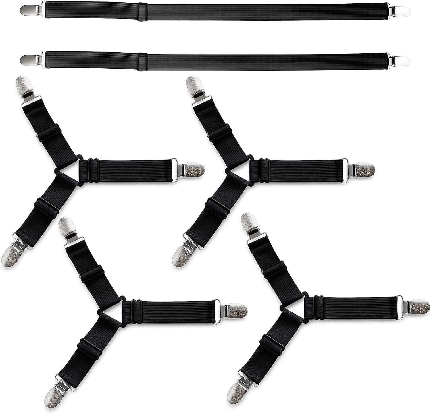 Bedlakenspanner Set - Zwart - Verstelbare Spanbanden tot 68 cm - Inclusief Driehoekige Spanners - Voor Hoeslakens en Matrassen