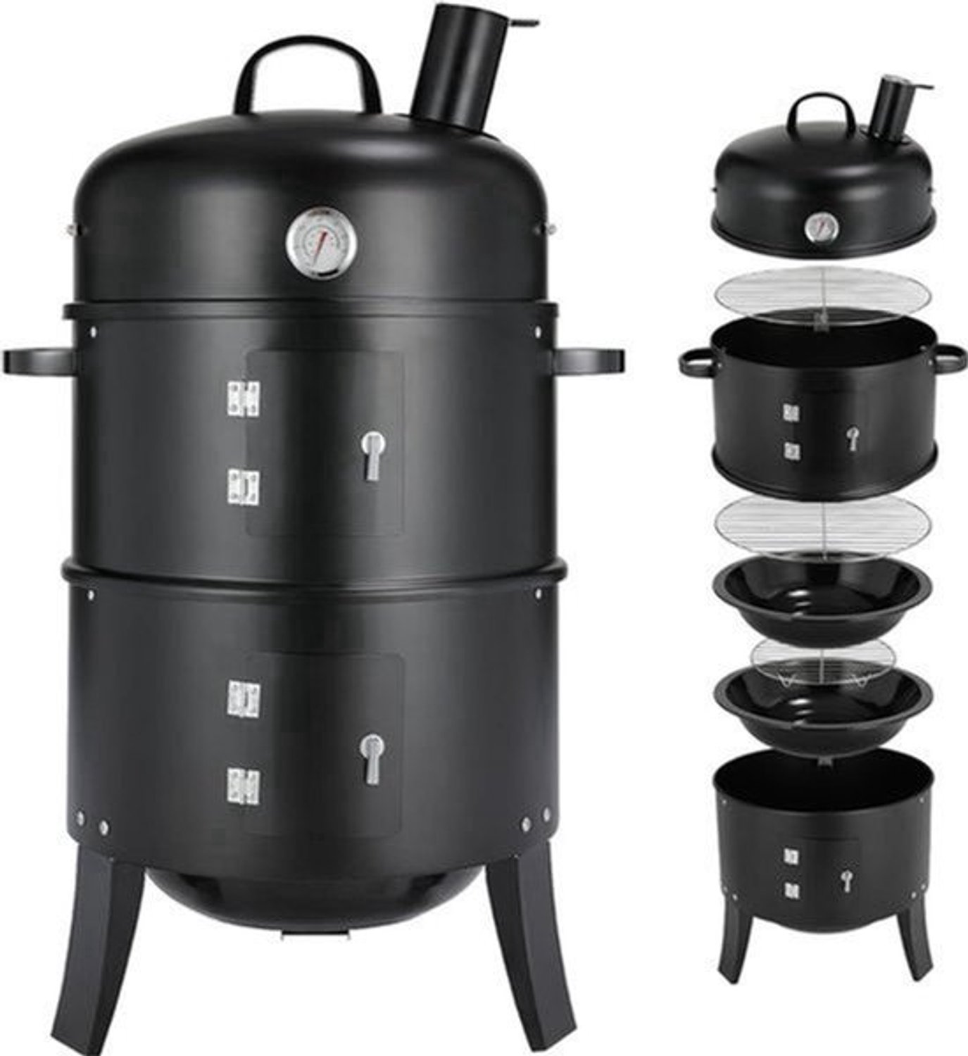 Rokergrill Houtskoolbarbecue - Met Deksel En Thermometer - 48x48x29 cm - RVS - Voor Buiten