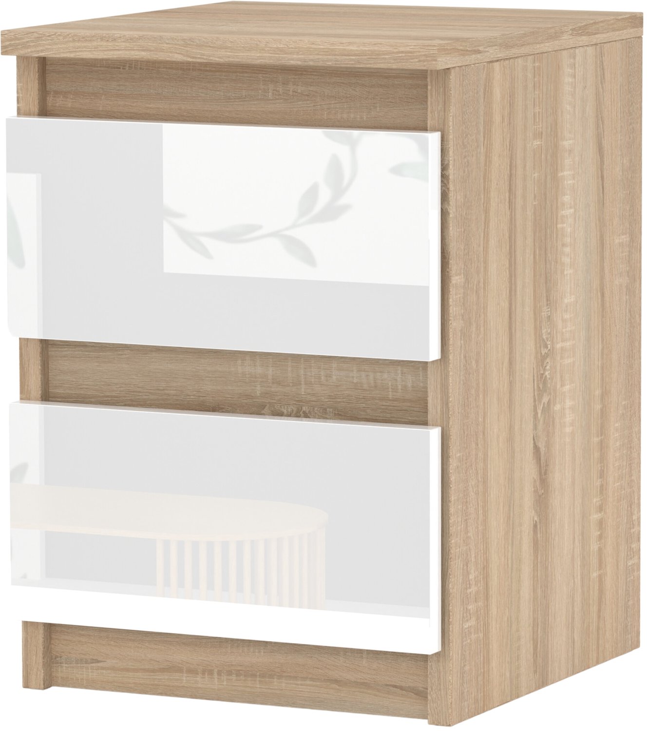 Stiv-Meble Nachtkastje Sonoma Eiken Wit Glans 30cm 2 Lades Sonoma Eiken / Wit Glans