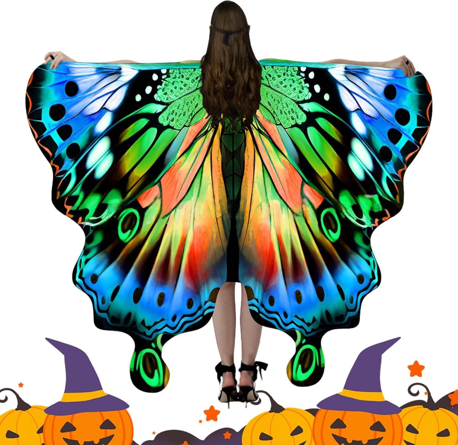 Générique Vlinderkostuum voor dames, sjaal, cape, vlinder, voor Halloween, cape voor cosplay, maskerade en show