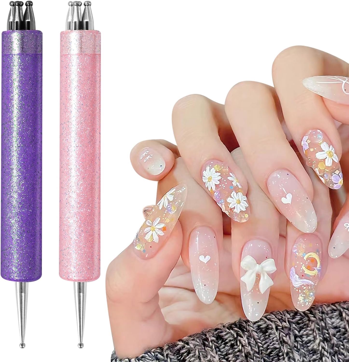 2St 5-Bloemblad Bloem Nagel Dotting Pen, 1,8mm Fijne Punt