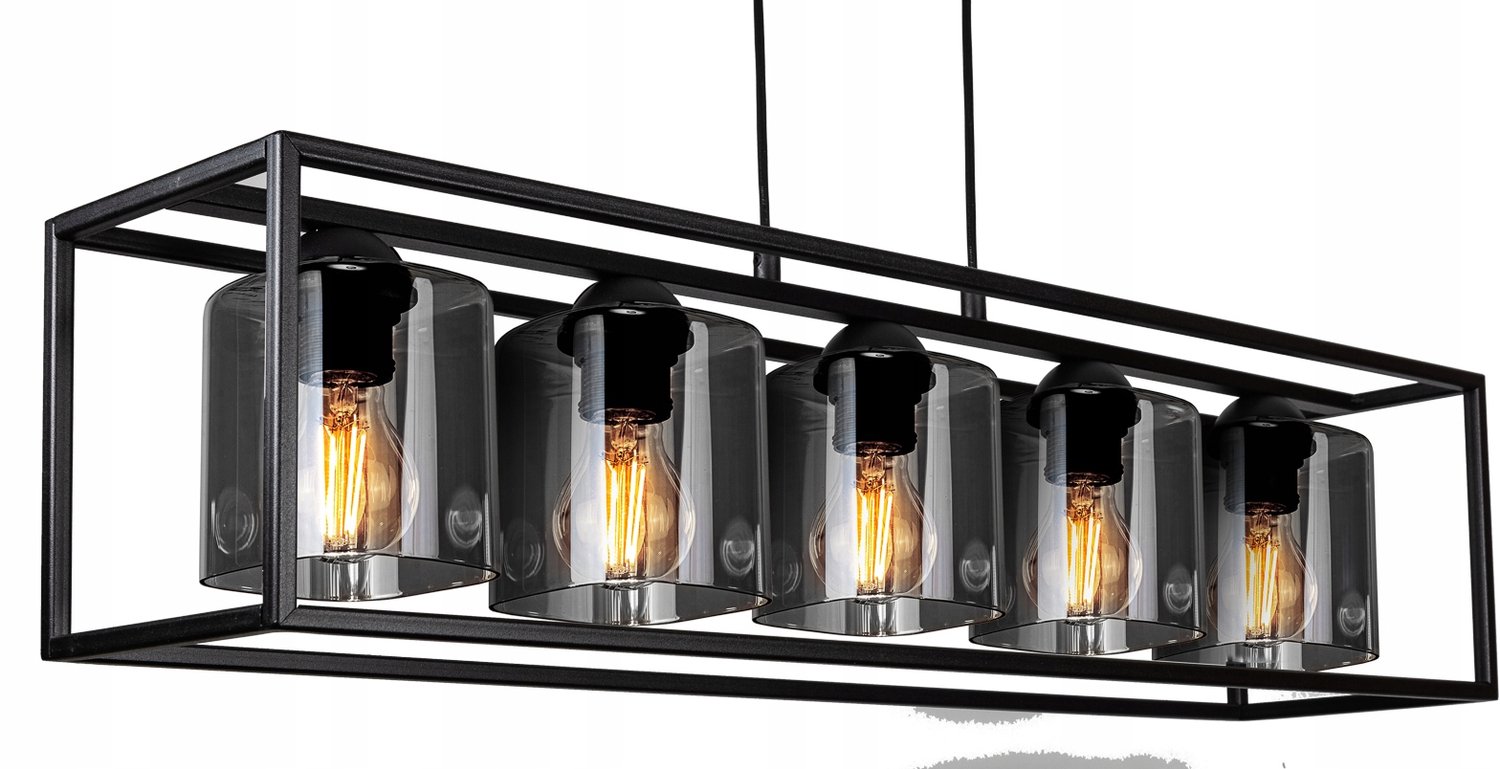 Loft Plafond Lamp Edison LED Zwart Metaal 5xE27