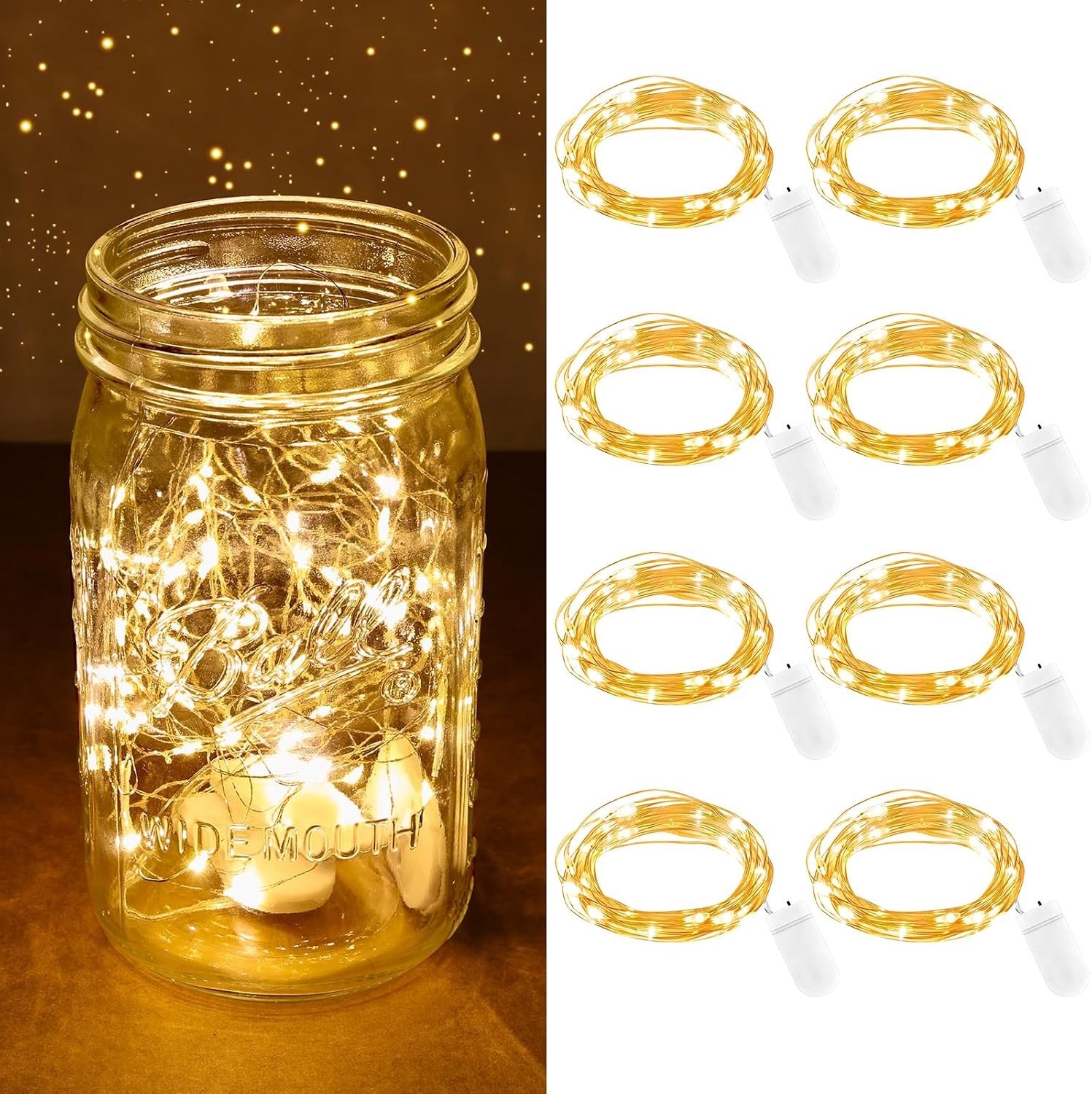 8 Stuks Draadloze LED Fairy Lights - 2 Meter met 20 Warm Witte Lichten voor Sfeervolle Decoratie in Slaapkamer, Kerst, Feest en Bruiloft