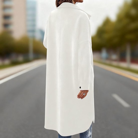 Wollen jassen voor vrouwen VK lange mouw enkele rij knopen revers jassen lange elegante trenchcoat met zak warmer windscherm mix overjas effen kleding herfst winter — afbeelding 3