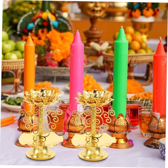 2 Stuks Kandelaar Zilver Lotus Houder Kaars Stijl Gevormd Wedstrijden Boter Lamp Blauw Modern Stellage Houders Gekleurd Lotus Theelichthouder Gouden Decor Aanbieden Legering — afbeelding 4