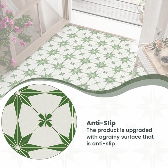 30 x 30 cm Peel and Stick vloertegel, vintage vinylvloer waterdicht voor badkamer, keuken, verwijderbare zelfklevende doe-het-zelf vloeren (modern groen patroon, 30 stuks) — afbeelding 4