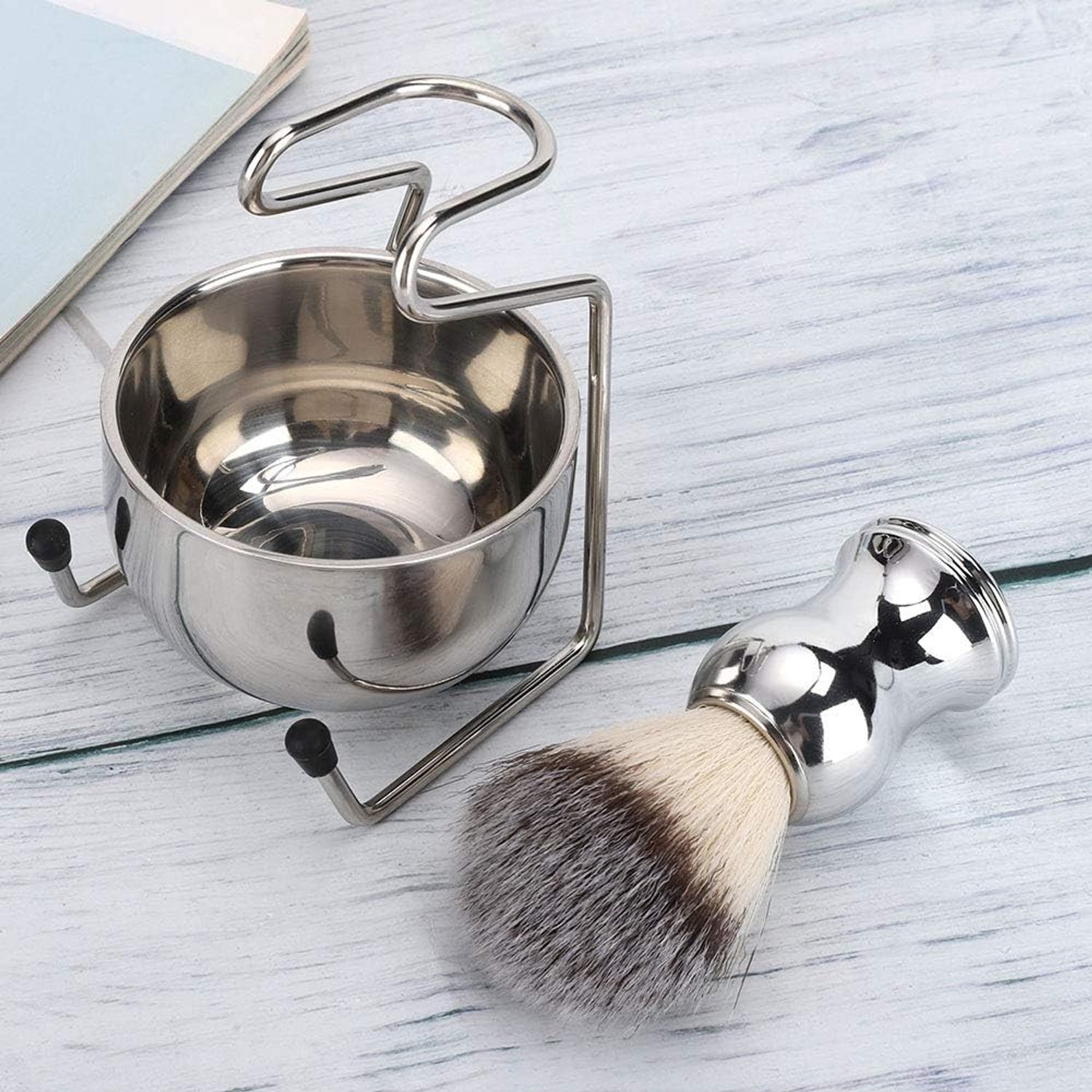 Complete Scheerkwast Set voor Mannen met RVS Scheerkwast, Kom en Stand - Essentiële Scheeraccessoires voor een Perfecte Scheerbeurt