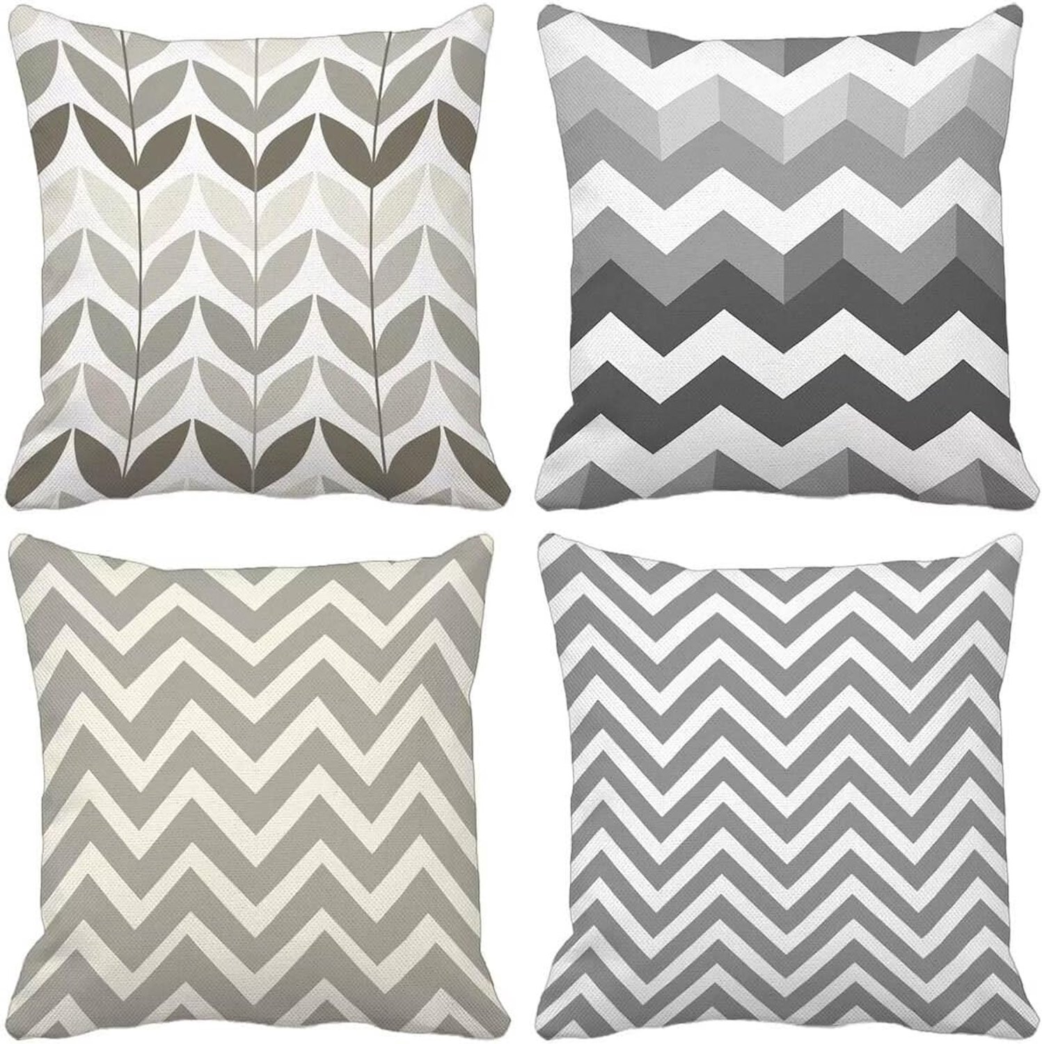 Kussen voor buiten, grijs, kussensloop, 75 x 75 mm, set van 4 dubbele naden, verborgen ritssluiting, waterdicht linnen, geschikt voor auto, terras, tuinbank, bankkussen, woondecoratie, slaapkamer