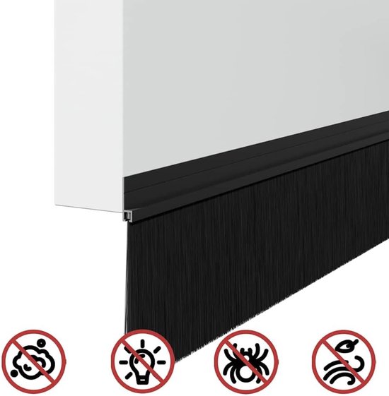 6 stuks deurborstelafdichting, zelfklevend, 100 cm, zwart, tochtstopper voor binnen, deurafdichting van aluminium en nylon — afbeelding 3