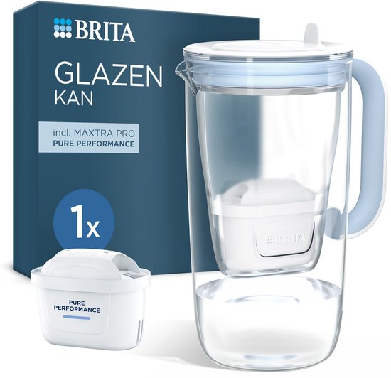 BRITA - Glass Jug Waterfilterkan - 2,5L - Blauw - Glazen waterkan - incl. 1 MAXTRA PRO Pure Performance filterpatroon