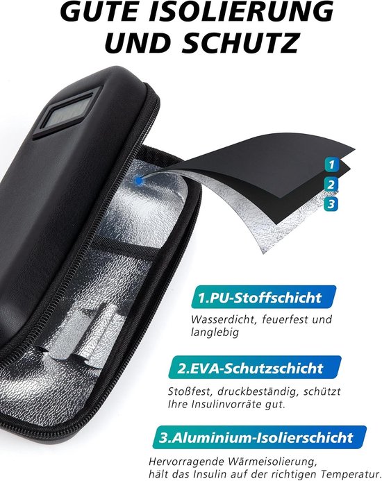 Insuline koeltas met 2 TSA gekoelde batterijen, mini medicijn koeler voor reizen, geïsoleerde tas voor diabetes, insuline en medicatie accessoires (Zwart) — afbeelding 4