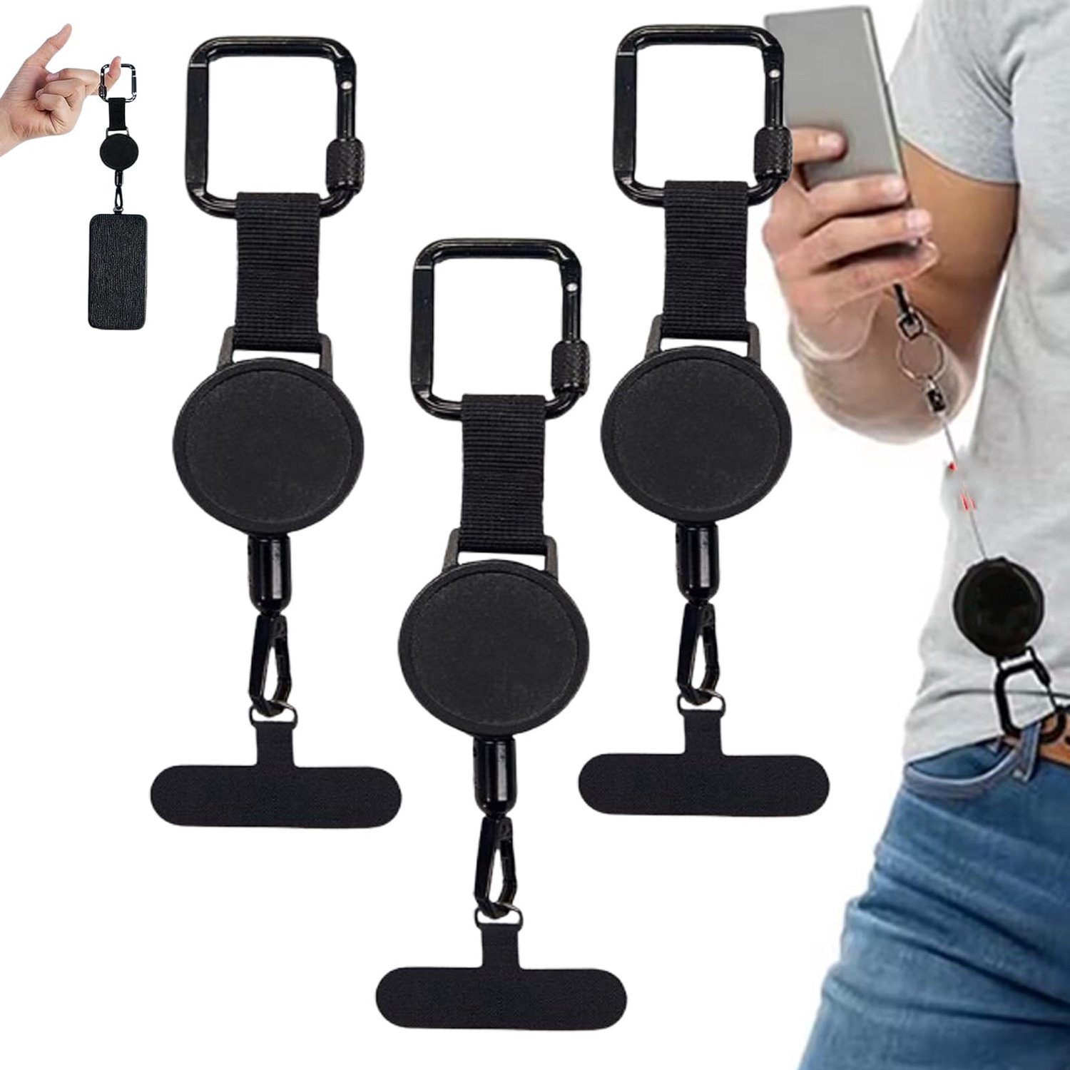 3 stuk anti-diefstal telefoonkoord - uitschuifbare anti-diefstal telefoonhouder met uittrekbare sleutelhanger, telefoonkoord met karabijnhaak, telefoonaccessoires voor reizen en wandelen