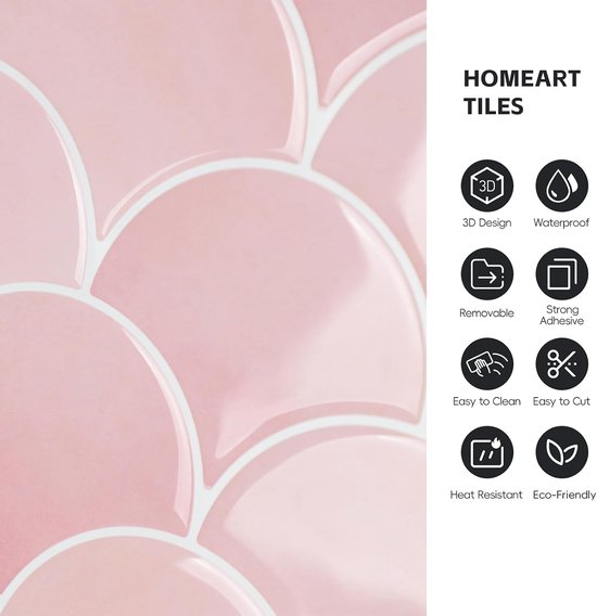 Upgrade Dikkere 3D Tegelstickers voor Badkamer en Keuken, Roze Zelfklevende Plaktegels Visschubben Tegels Wandtegels (10 Stuks) — afbeelding 5
