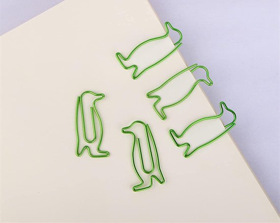 20 stuks mooie pinguïn vorm metalen paperclips pinguïn vorm bladwijzer school kantoor persoonlijke documenten organisatie clips, verjaardagscadeaus (groen) — afbeelding 3